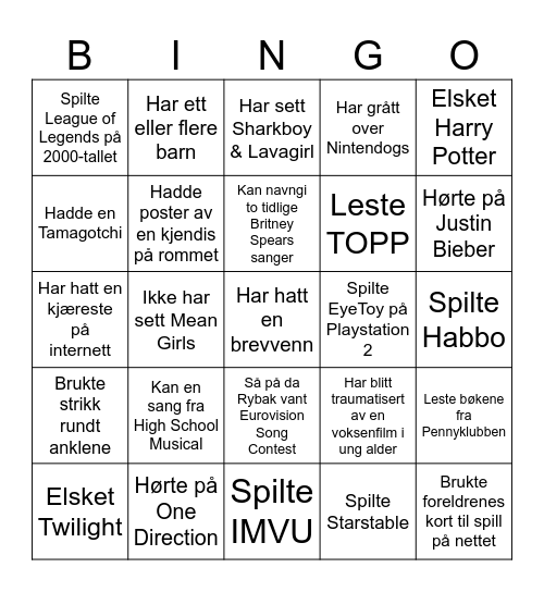 2000s Party Bingo Card