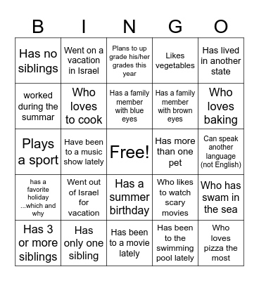 Getting to Know... Bingo Card