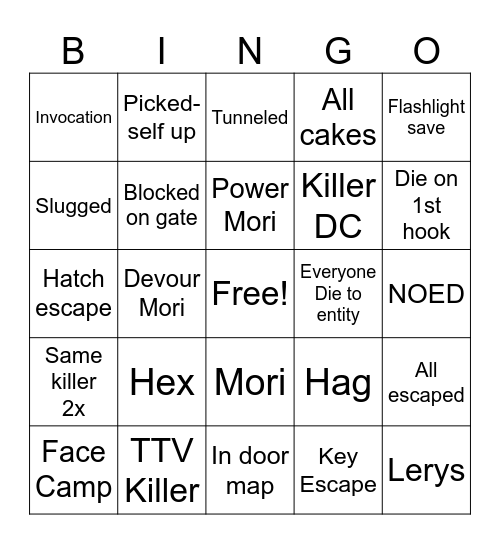 Dbd Bingo Card