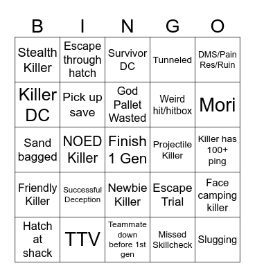 DBD Bingo Card