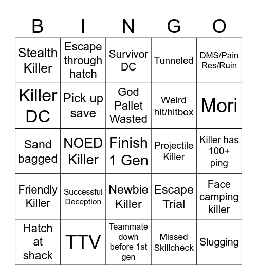 DBD Bingo Card