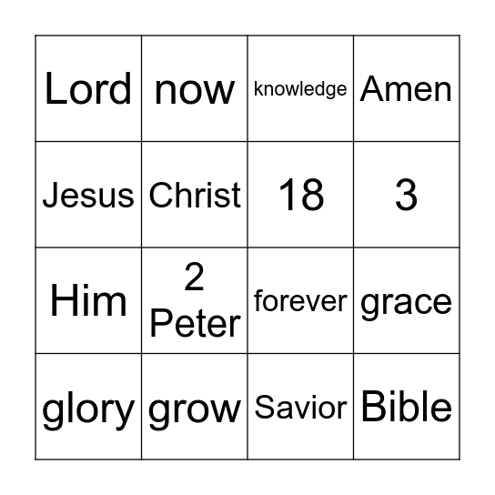 2 Peter 3:18 Bingo Card