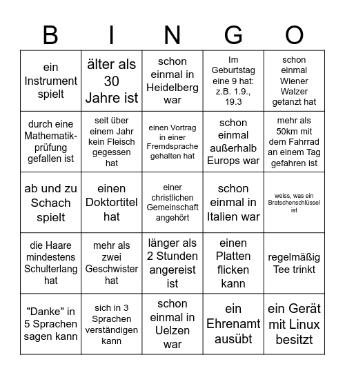 Finde jemanden, der/die/their Bingo Card