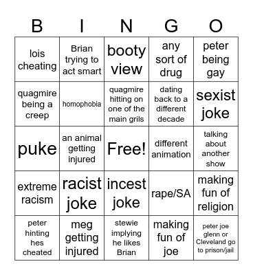 family guy Bingo Card