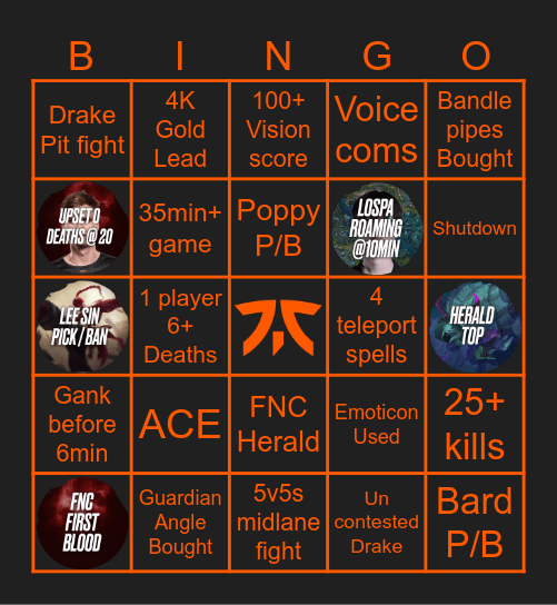 Fnatic vs GiantX G2 (Summer 26) Bingo Card