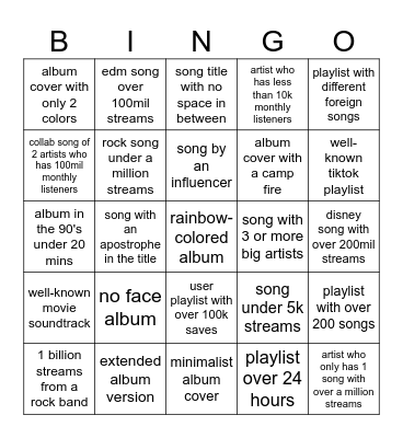 Spotify Bingo Card