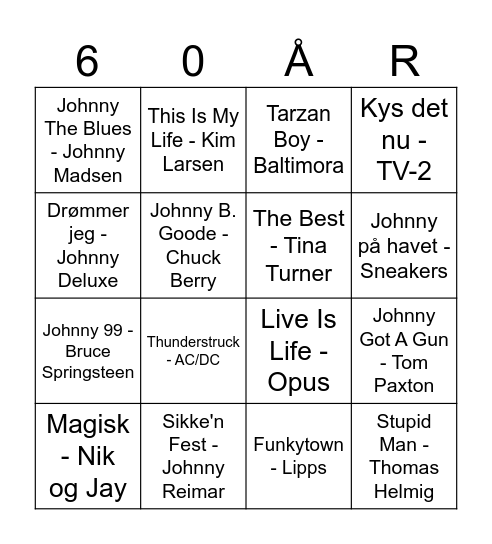 Johnnys 60 års fødselsdag Bingo Card
