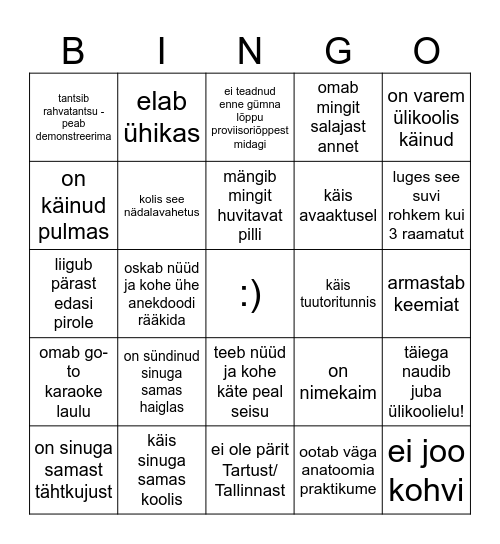 LEIA KEEGI, KES ... (kirjuta nimi) Bingo Card
