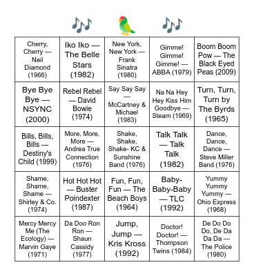 "REPEAT" AFTER ME - SONGS WITH REPEAT WORDS IN TITLE Bingo Card