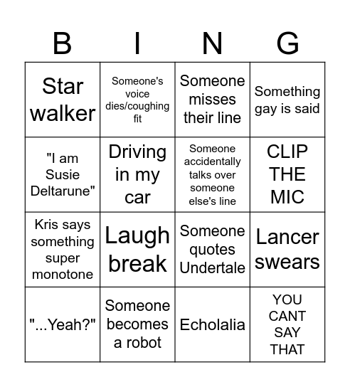 DELTARUNE Chapter 1 Dub Bingo Card