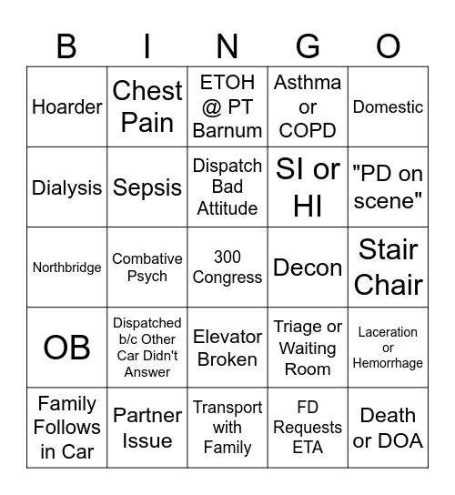 AMR Bridgeport Bingo Card