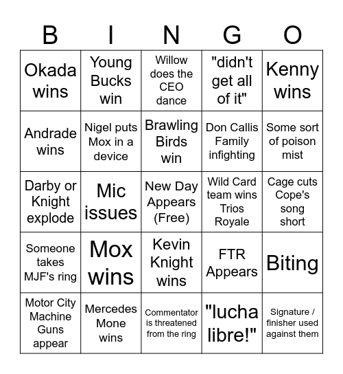 AEW All In 2026 Bingo Card