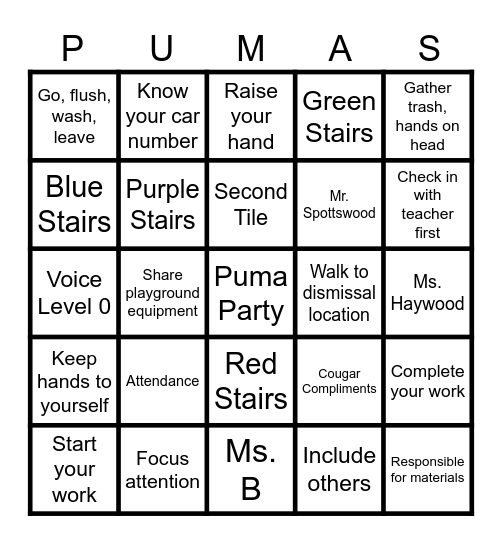 Maxwell Expectations Bingo Card