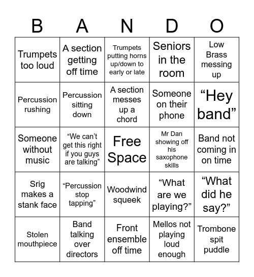Band Bingo Card