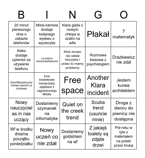 Pierwszy tydzień szkoły Bingo Card