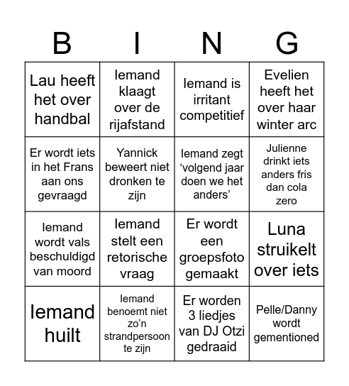 Puk Bingo Card