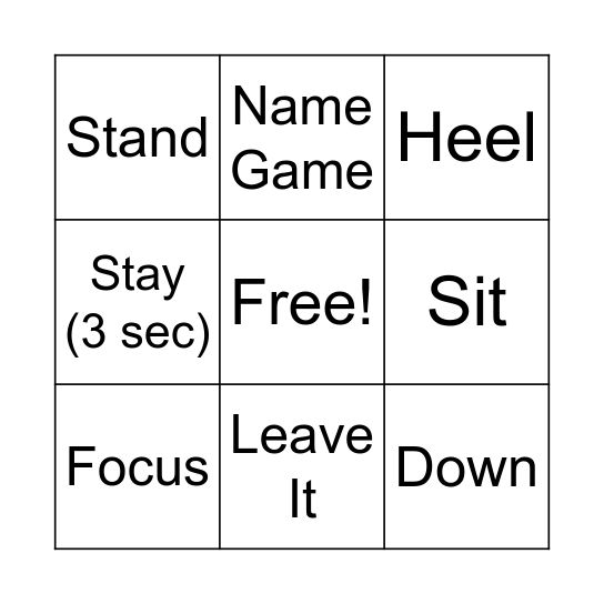 Dog Training Bingo Card