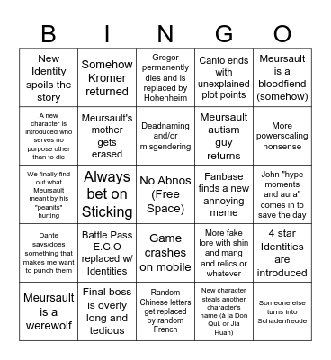 Season 8 Bingo Card