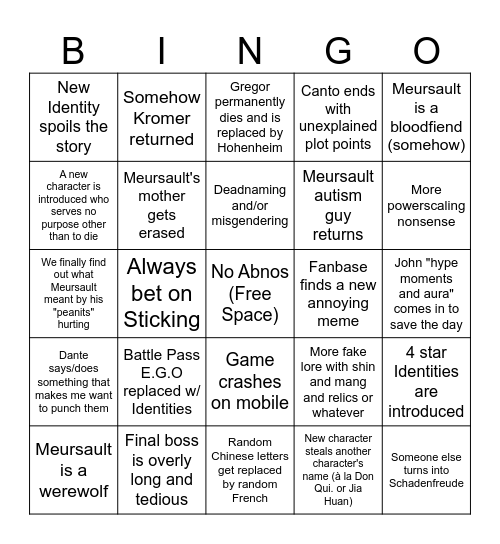 Season 8 Bingo Card