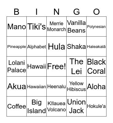 Hawaiian Bingo Card