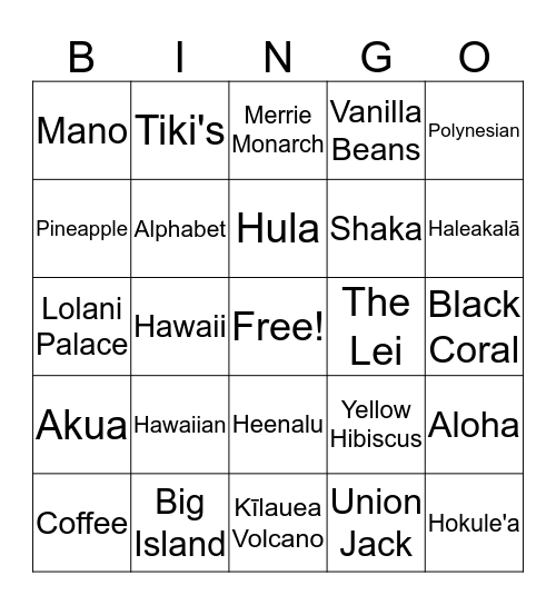Hawaiian Bingo Card