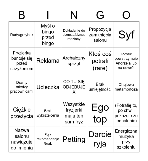 OSTRE CIĘCIE Bingo Card