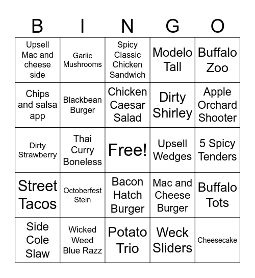Upsell Bingo Card