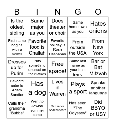 Get to know you Bingo Card