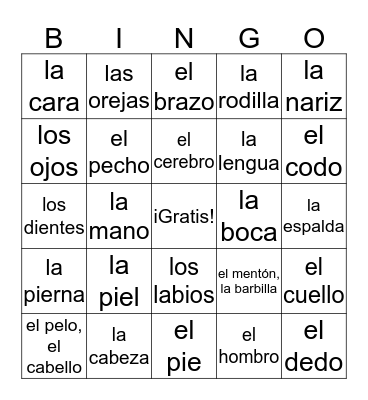 El Cuerpo Bingo Card