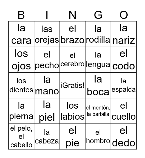 El Cuerpo Bingo Card