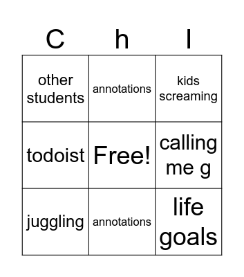 Untitled Bingo Card