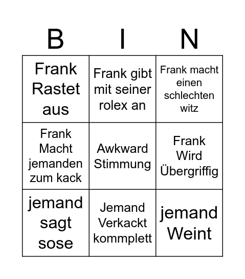 Frank rosin Bingo Card