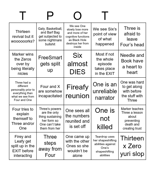 TPOT Bingo Card