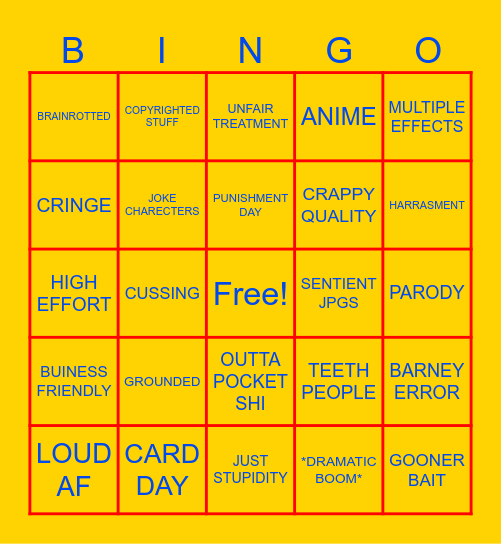 GOanimate bingo Card