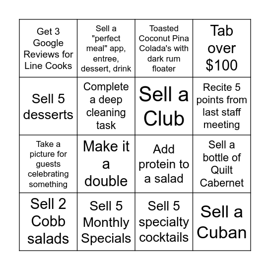 Sandhill Bar and Grille Bingo Card