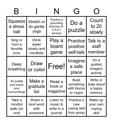 COPING SKILLS BINGO Card