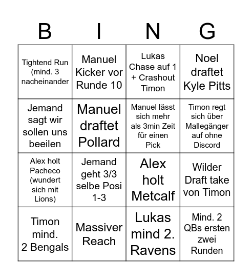 Draft Bingo Card