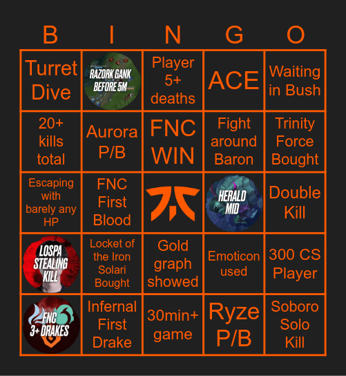 FNC vs Giantx G2 (S26) Bingo Card