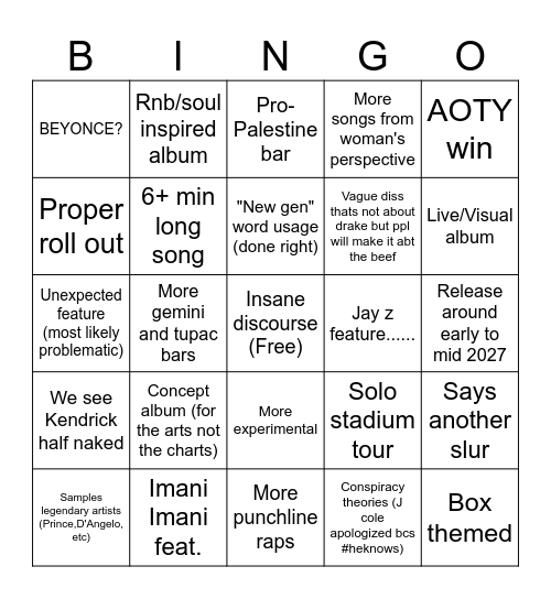KL7 Bingo Card