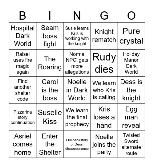 Deltarune Bingo Card