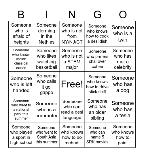 SASA Bingo Card
