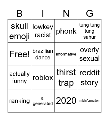 yt shorts bingo Card