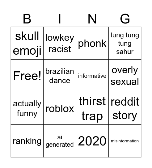 yt shorts bingo Card