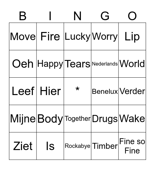 Muziek Bingo Card