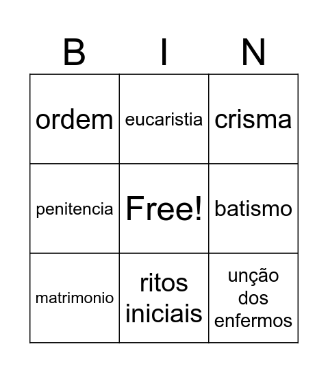 sacramentos Bingo Card