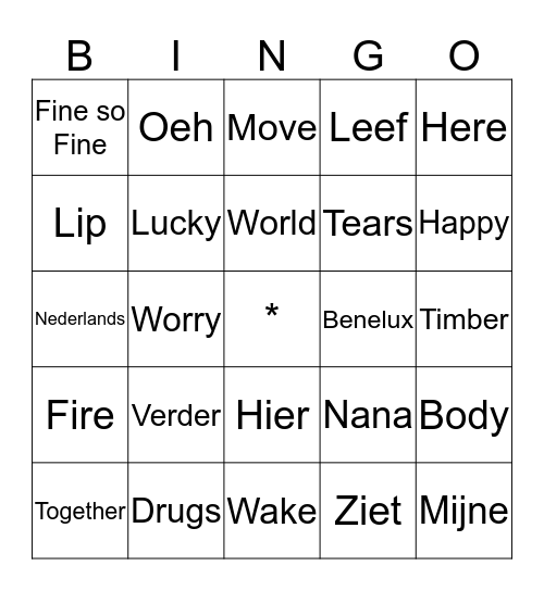 Muziek Bingo Card