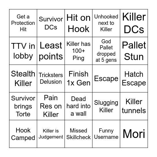 DBD Bingo Card