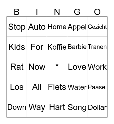 Muziek Bingo Card