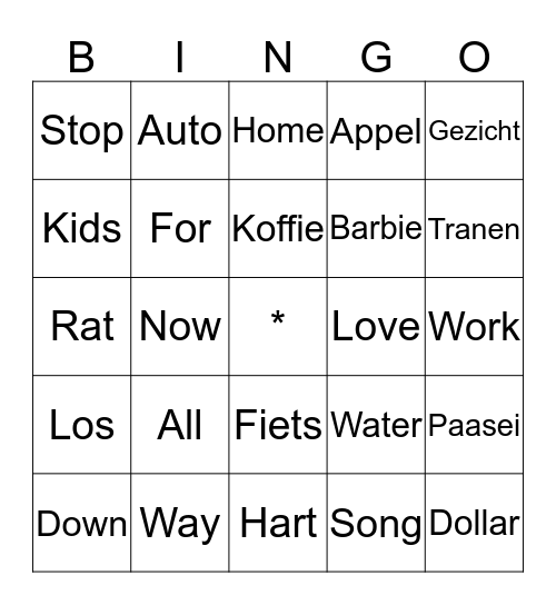 Muziek Bingo Card