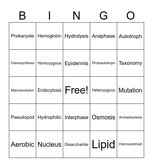 Language of Biology Bingo Card